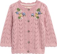 Mini Boden Kids' Floral Embroidered Cotton Cardigan