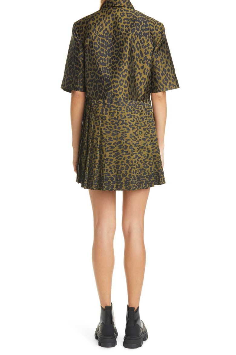 Pleated Leopard Jacquard Minidress, Alternate, color, OLIVE DRAB