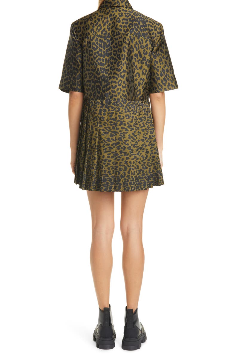 Ganni Pleated Leopard Jacquard Minidress, Alternate, color, 