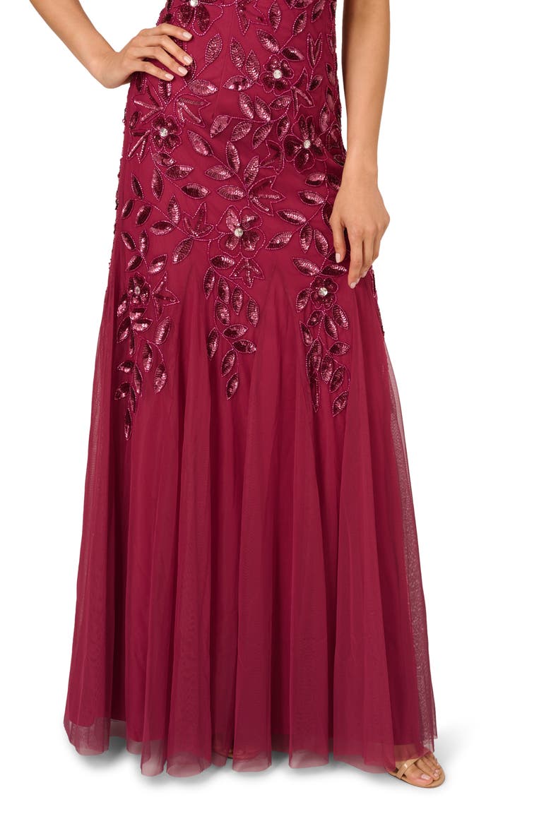 Beaded Mesh One-Shoulder Gown, Alternate, color, SHIRAZ