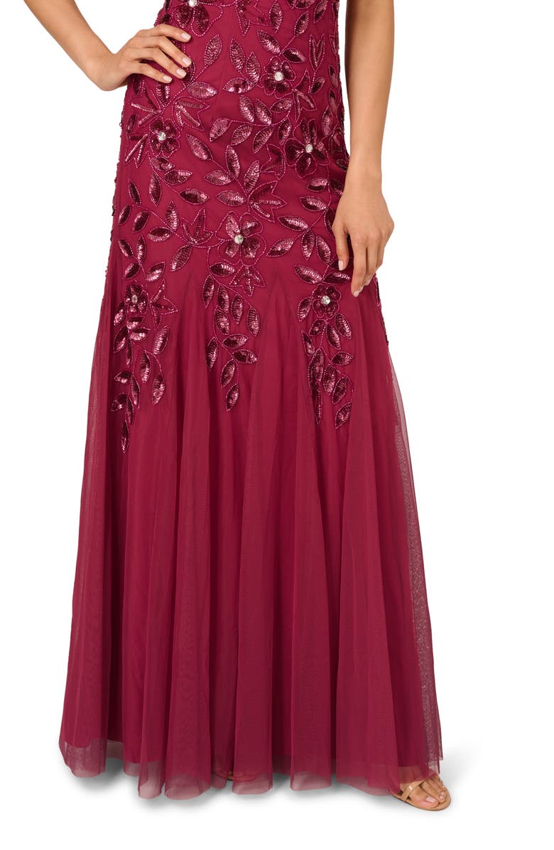 Adrianna Papell Beaded Mesh One-Shoulder Gown, Alternate, color, 