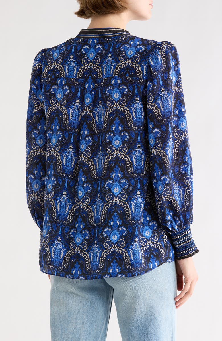 Alice + Olivia Sheila Long Sleeve Silk Top, Alternate, color, Urban Medallion