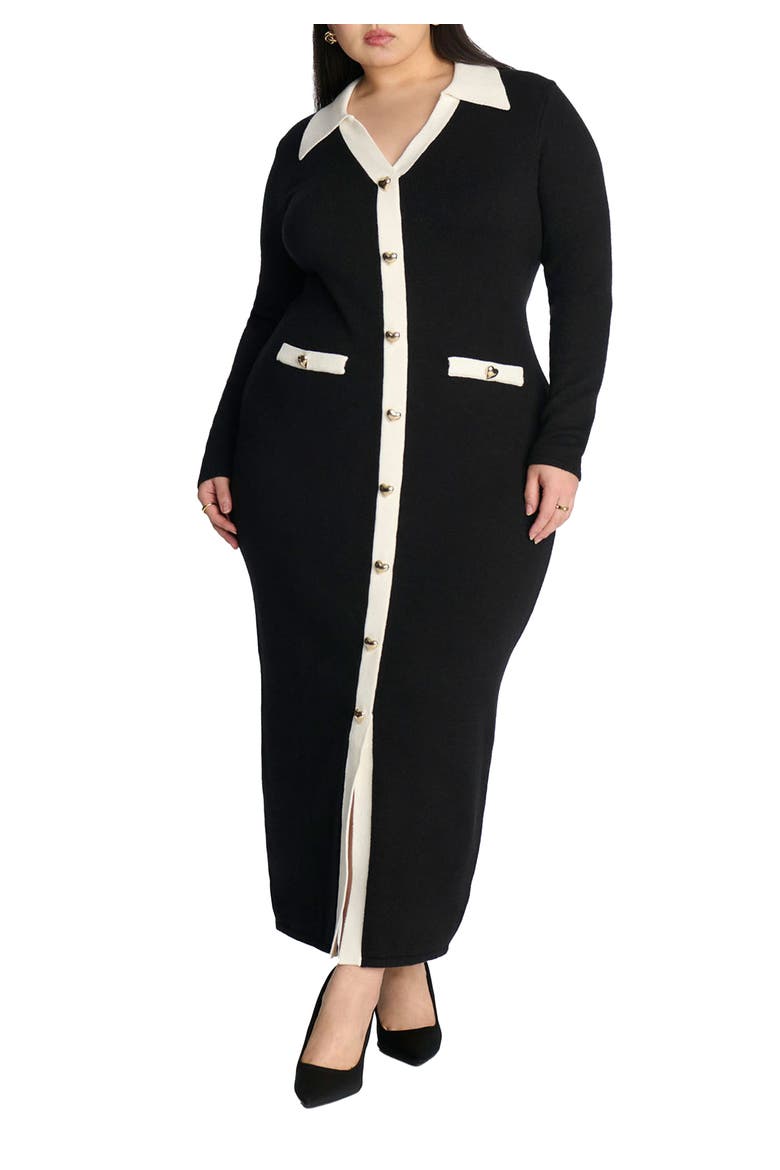 Sweetheart Sweater Dress, Main, color, BLACK WHITE