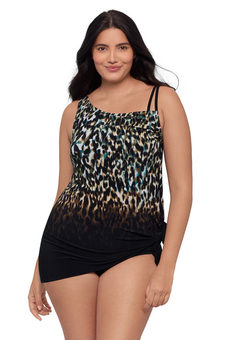 Brianna Adjustable Side-Tie Coverage Plus Size Swimdress, Main, color, Leopard in the Mist Ombre