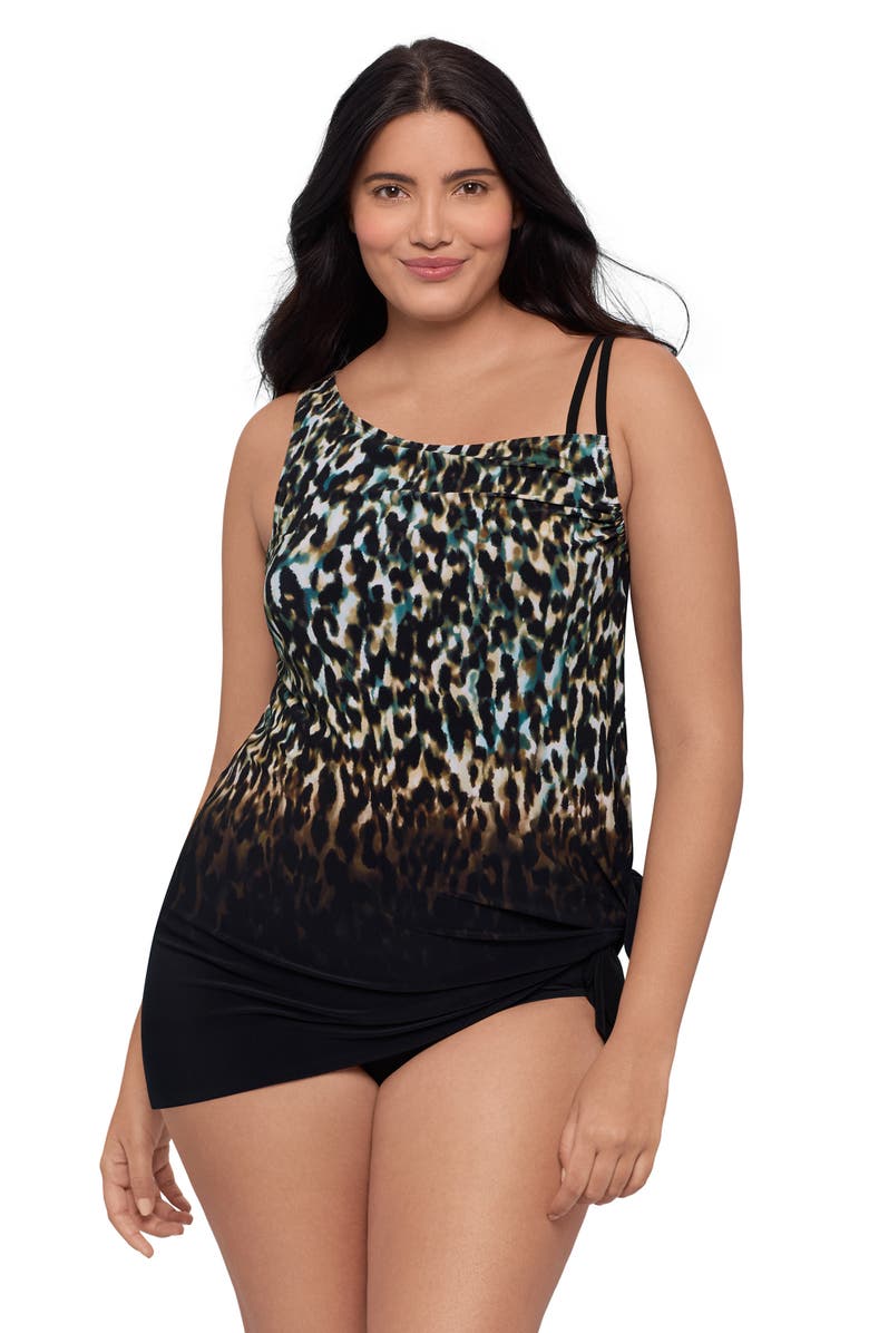 Trimshaper Brianna Adjustable Side-Tie Coverage Swimdress, Main, color, Leopard In The Mist Ombre