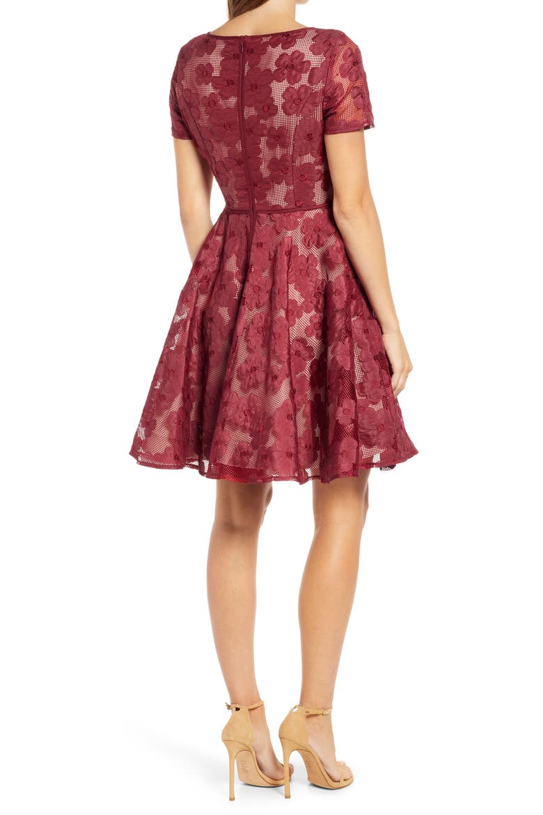 Floral Fit & Flare Cocktail Dress, Alternate, color, WINE/ NUDE