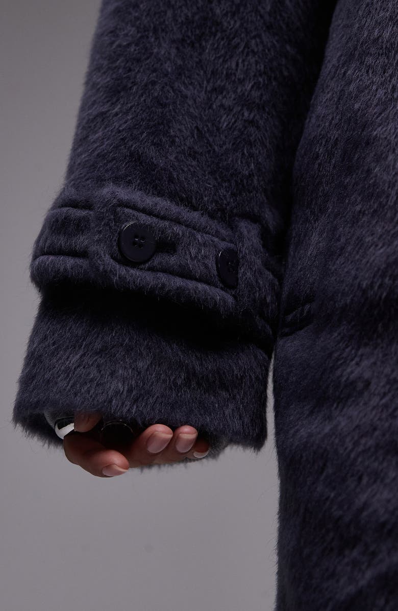 Topshop Chuck On Faux Fur Longline Coat, Alternate, color, Navy