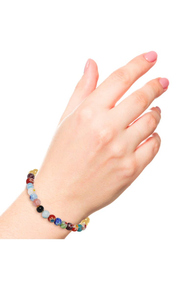 Multicolor Beaded Stretch Bracelet with Gold Accents, Alternate, color, Gold, Multicolor