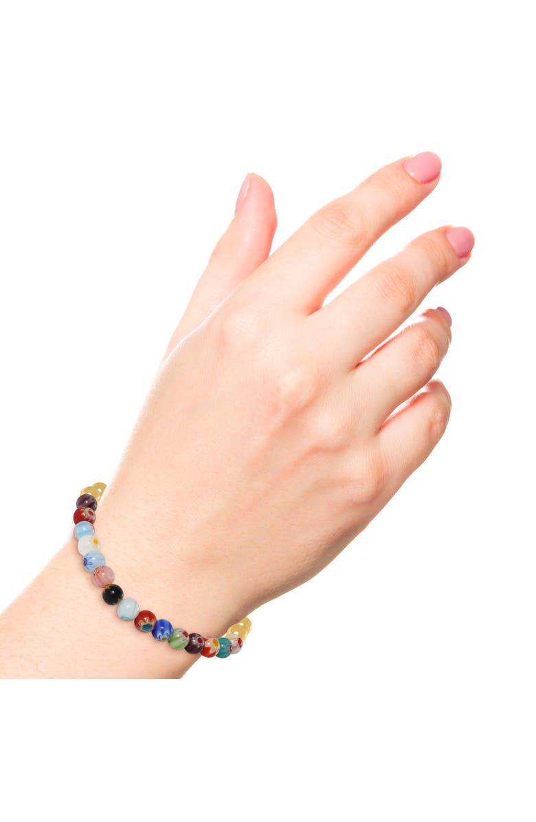 Jessica Simpson Multicolor Beaded Stretch Bracelet with Gold Accents, Alternate, color, Gold, Multicolor