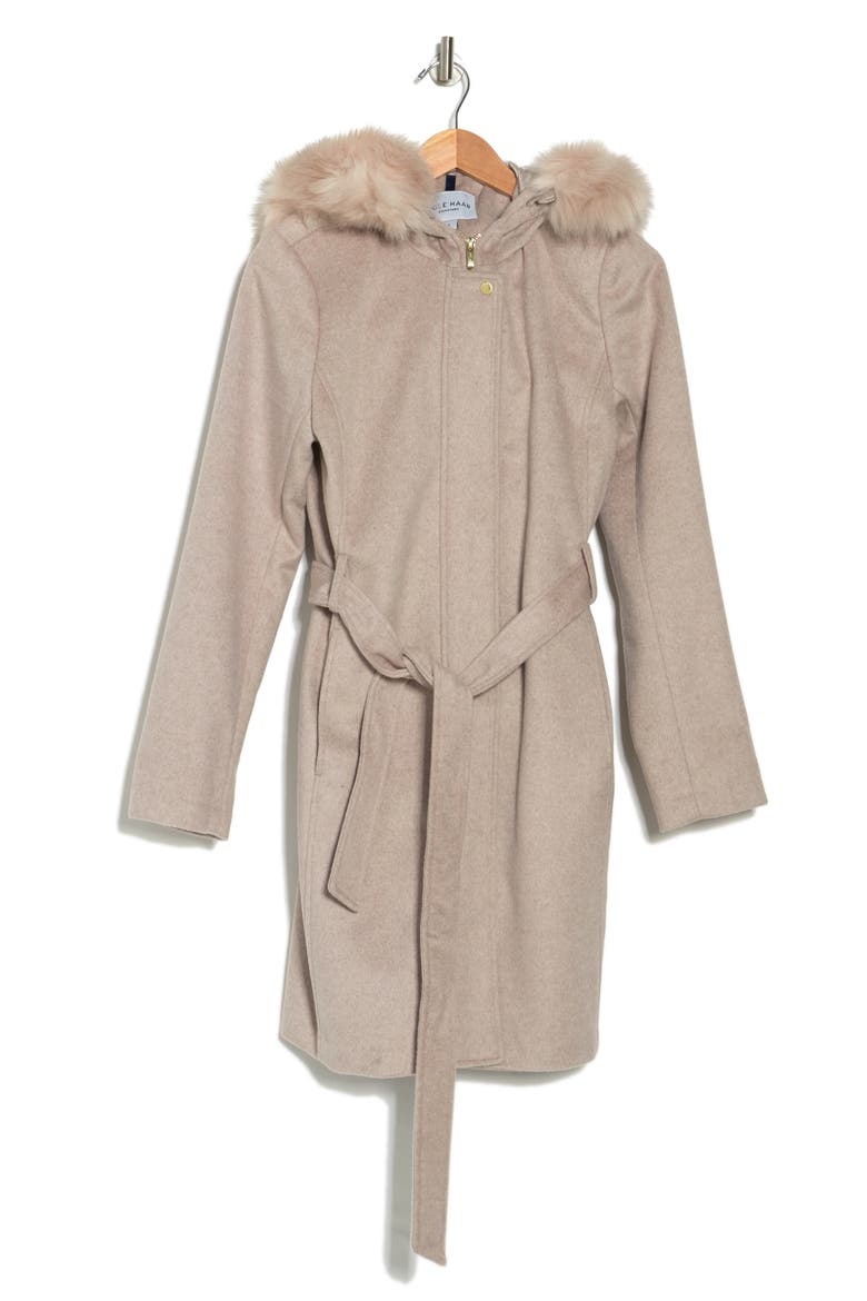 Faux Fur Trim Wool Blend Jacket, Alternate, color, BONE