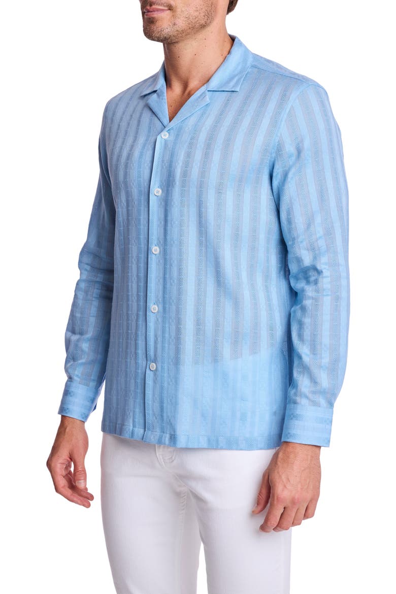 Parker Trim Fit Cotton Button-Up Shirt, Alternate, color, LIGHT BLUE DOBBY STRIPES