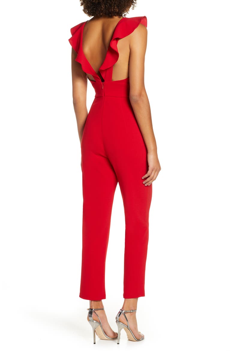 Leilani Ruffle Trim Jumpsuit, Alternate, color, RED
