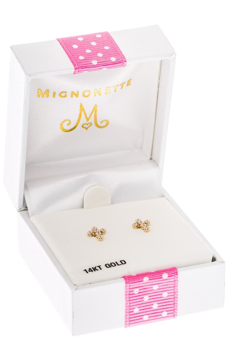 Mignonette 14k Gold & Cubic Zirconia Cross Earrings, Alternate, color, Gold