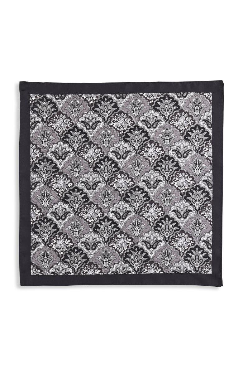 Big & Tall Fall Medallion Silk Pocket Square, Alternate, color, BLACK