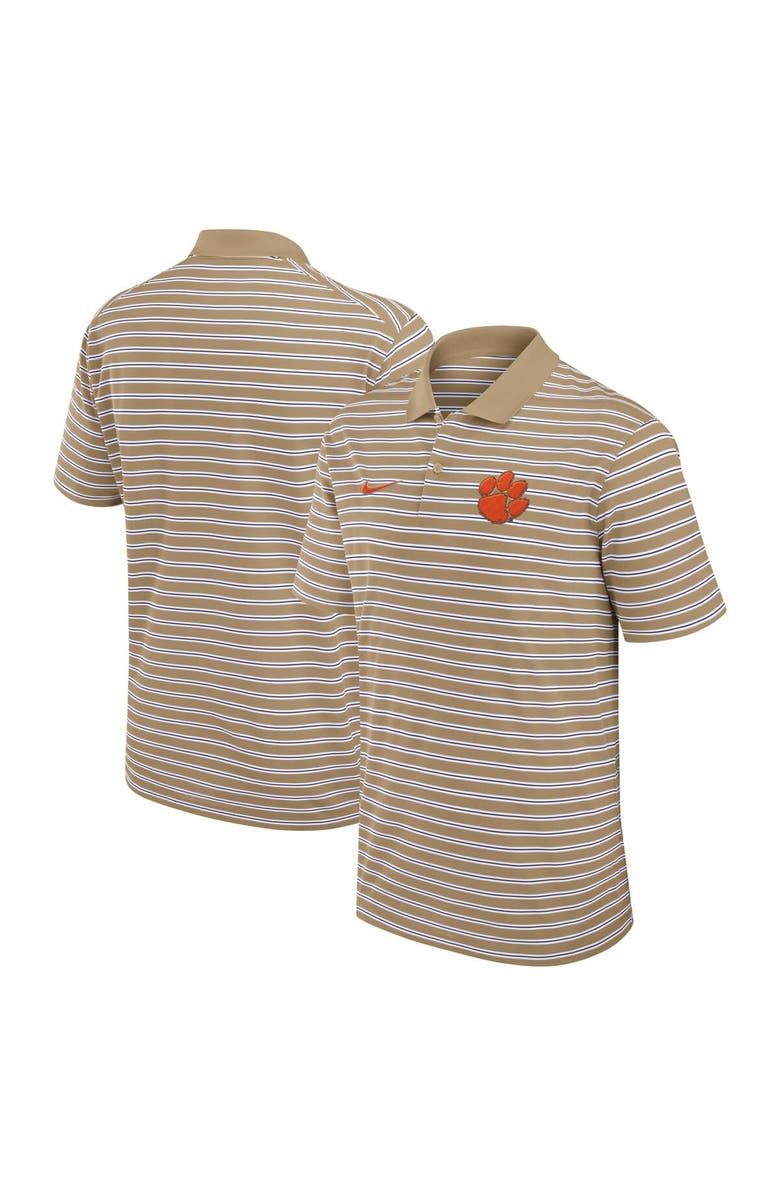Nike Men's Nike Tan Clemson Tigers Athletic Prep Striped Performance Polo, Main, color, Tan