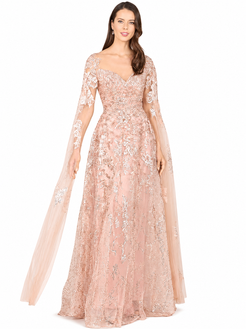 Lace Gown with Cape Sleeves, Sweetheart Neckline