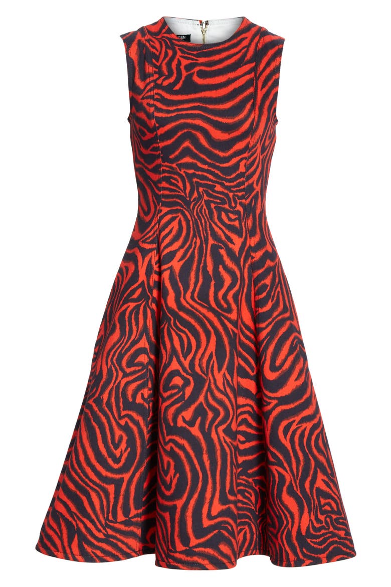 Zebra Print Denim A-Line Dress, Alternate, color, RED ZEBRA