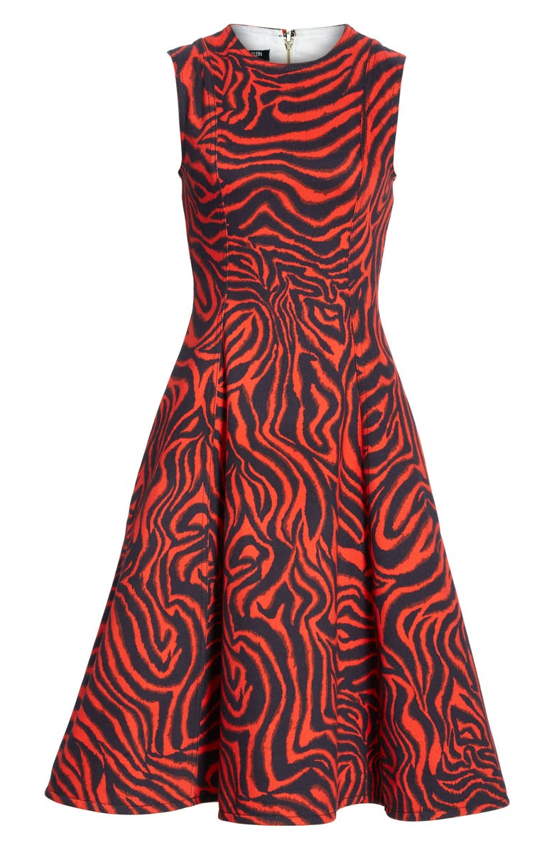 CALVIN KLEIN 205W39NYC Zebra Print Denim A-Line Dress, Alternate, color, 