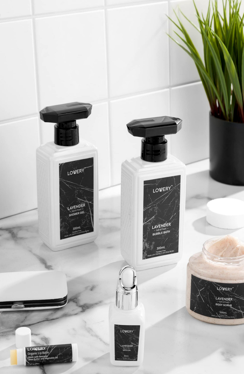 Lovery Lavender 18-Piece Birthday Gift Basket, Alternate, color, Black Marble