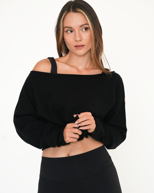 Rebody Active Romy Off Shoulder Cashmere Sweater In Black