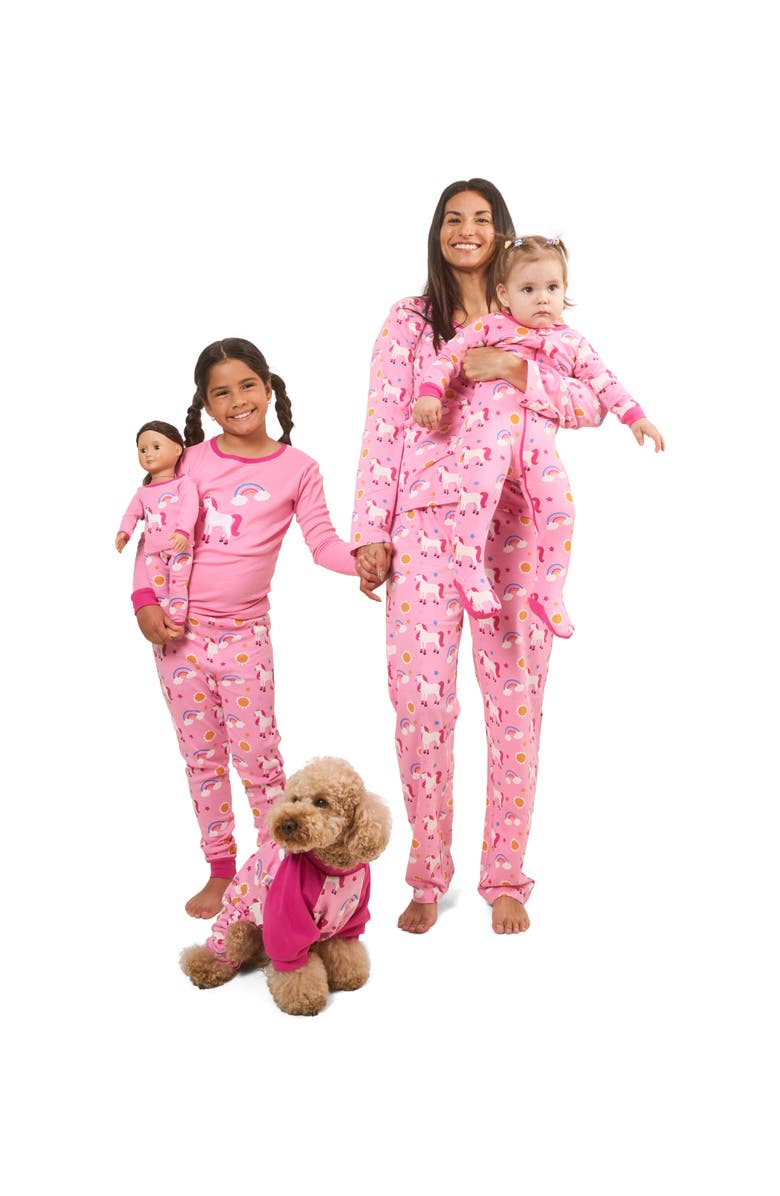 Leveret Footed Cotton Matching Family Pajamas, Whimsy & Fantasy Prints, Alternate, color, Unicorn Rainbow