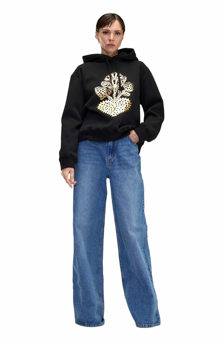 Cynthia Rowley Heart of Gold Hoodie, Alternate, color, Black