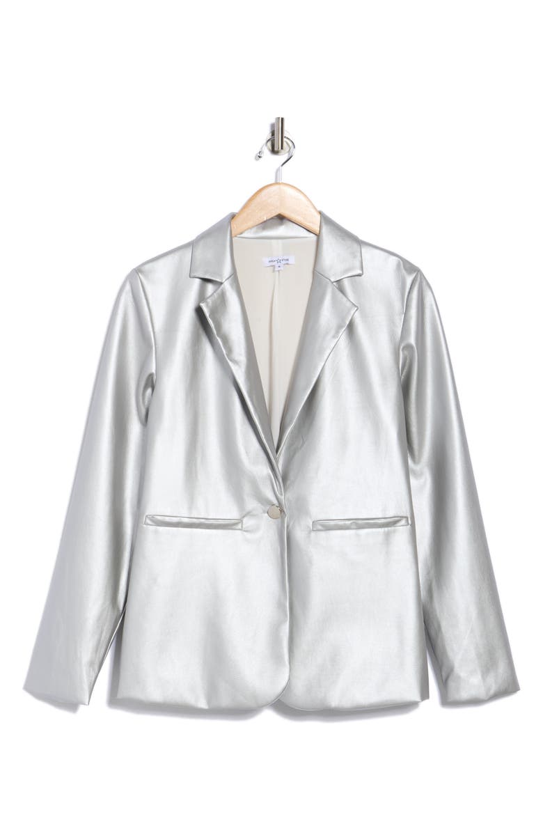 AREA STARS Liana Metallic Faux Leather Blazer, Alternate, color, Silver