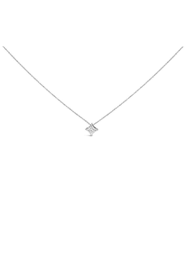 10K Gold 1/10 Cttw Bezel Set Solitaire Princess Diamond Kite Shaped Pendent Necklace, Main, color, White