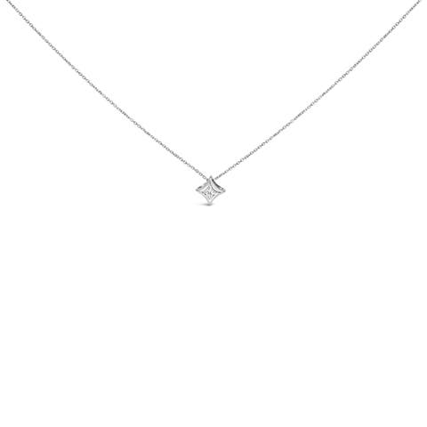 10K Gold 1/10 Cttw Bezel Set Solitaire Princess Diamond Kite Shaped Pendent Necklace