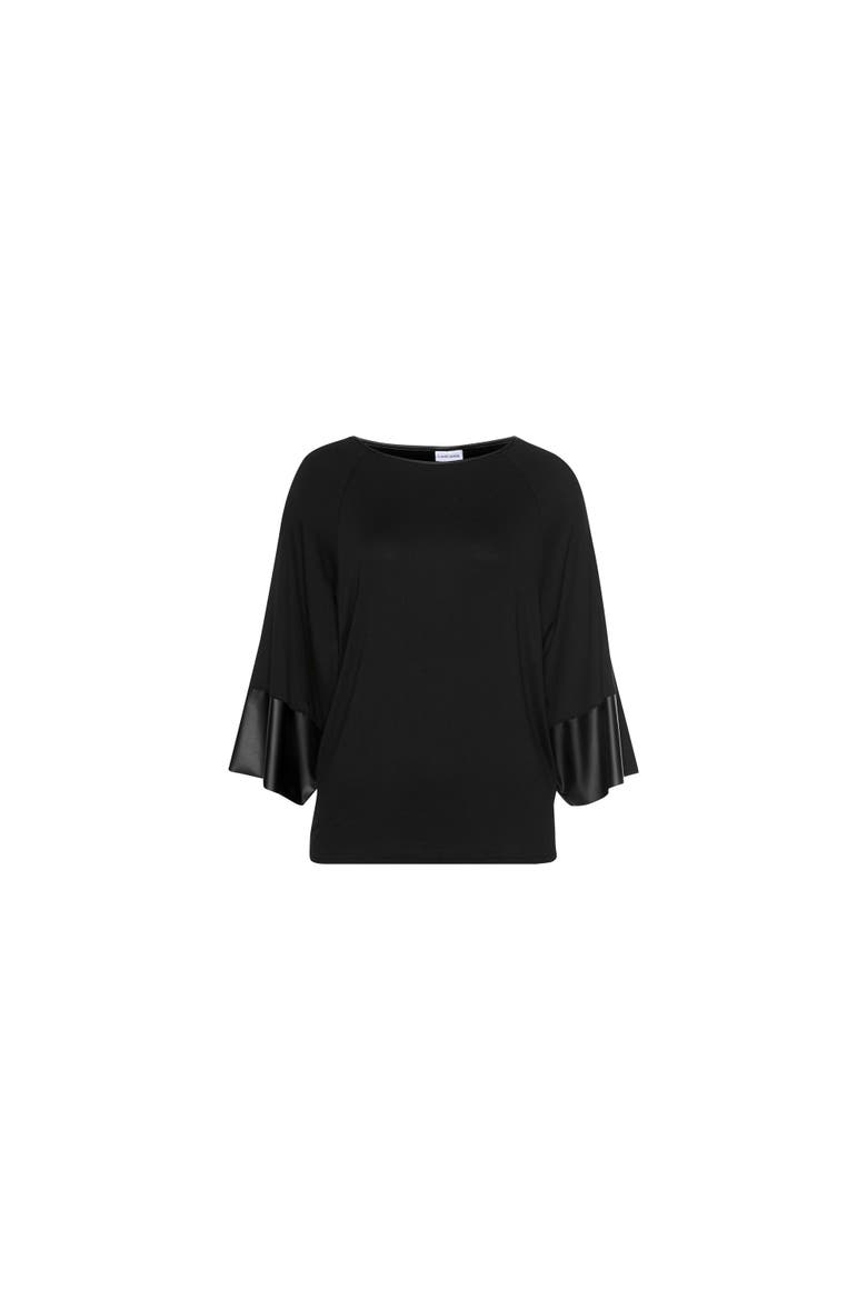Dolman Sleeve Leather Trim Top, Alternate, color, Black