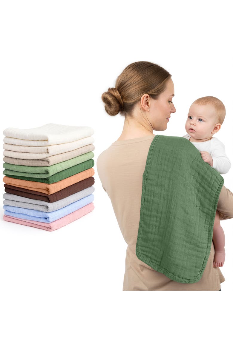 Muslin Burp Cloths 10 Pack, Alternate, color, Multicolored