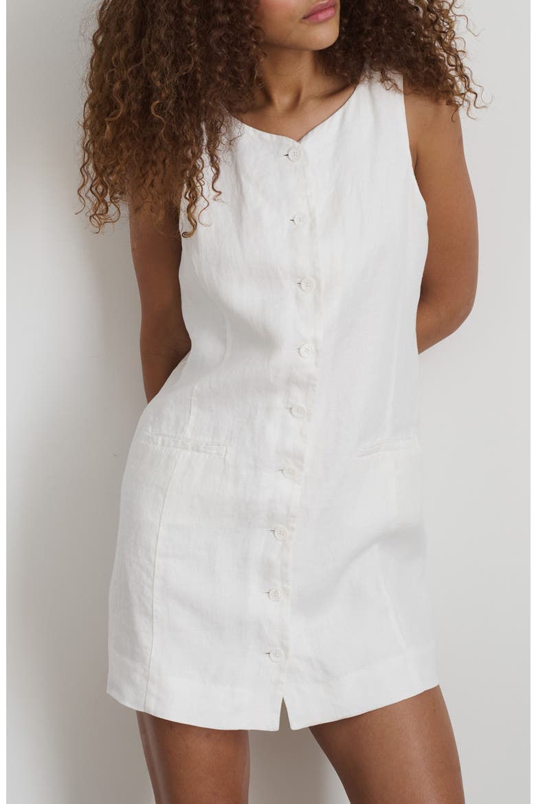 Anna Sleeveless Button Front Linen Minidress, Alternate, color, OFF WHITE