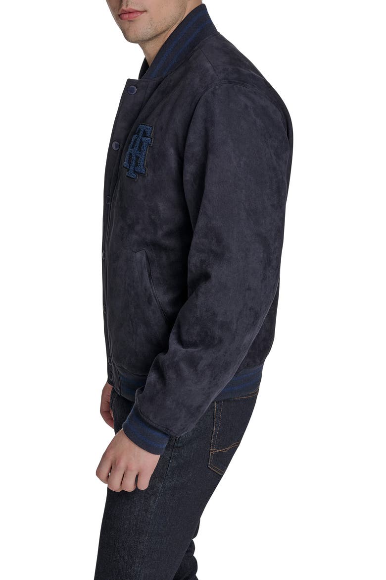 Faux Suede Varsity Bomber Jacket, Alternate, color, NAVY