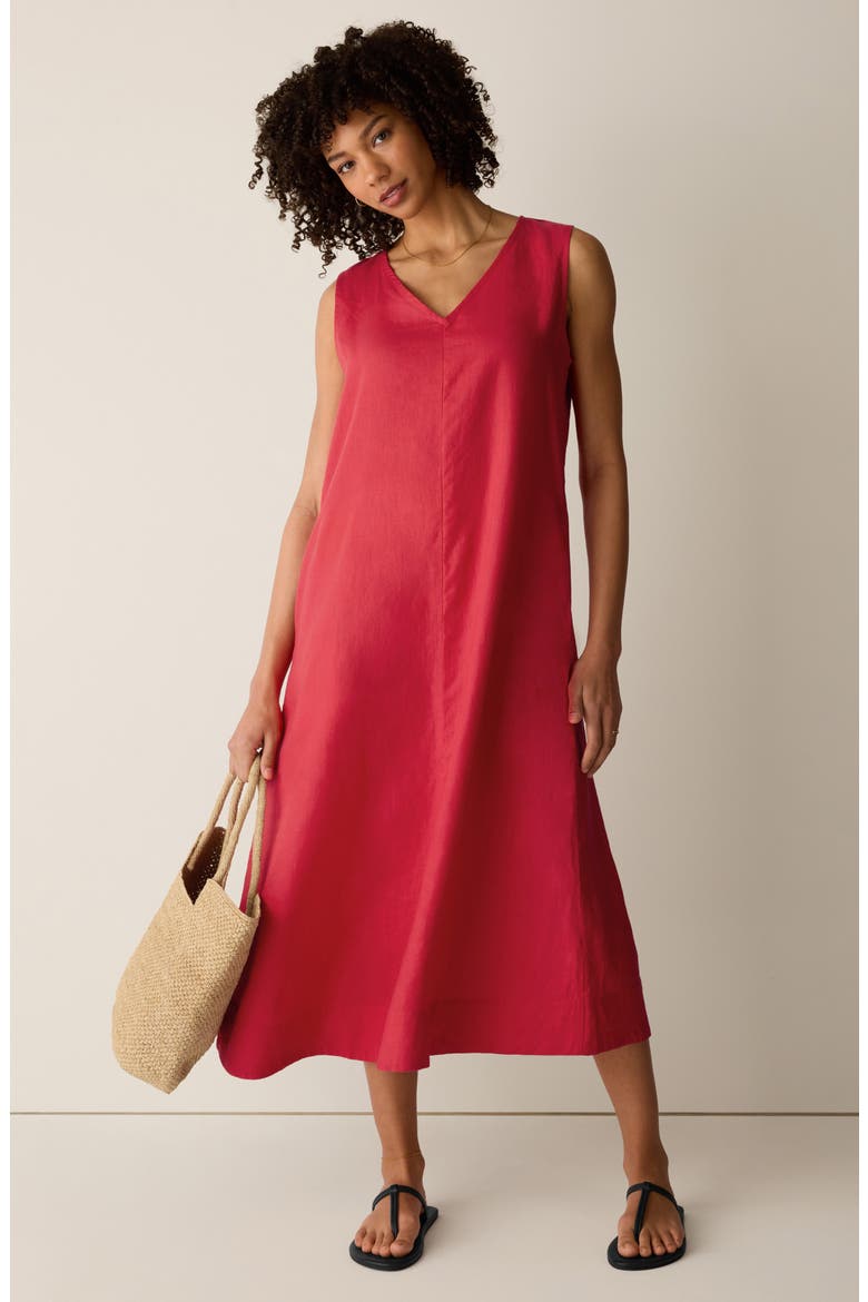 Sleeveless Organic Linen Midi Shift Dress, Alternate, color, GRENADINE