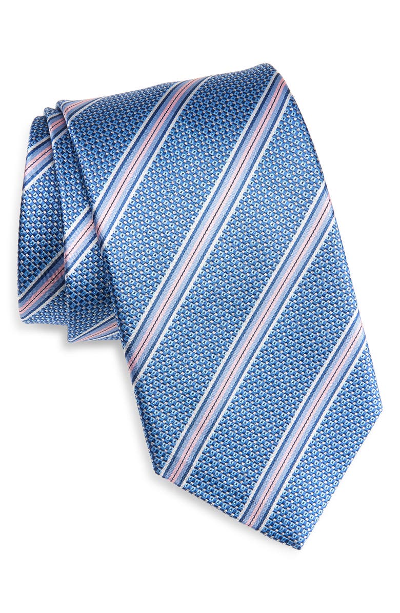 David Donahue Stripe Silk Jacquard Tie, Main, color, Navy