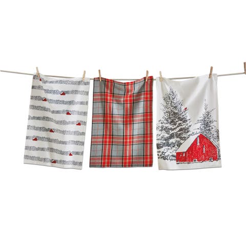 Winter Sketches Cotton Kitchen Towels Set of 3 Multicolor