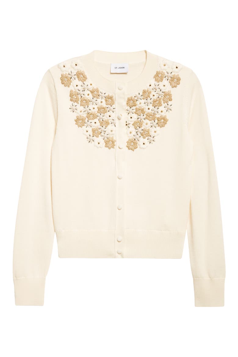 Beaded & Embroidered Floral Wool Blend Cardigan, Alternate, color, ECRU