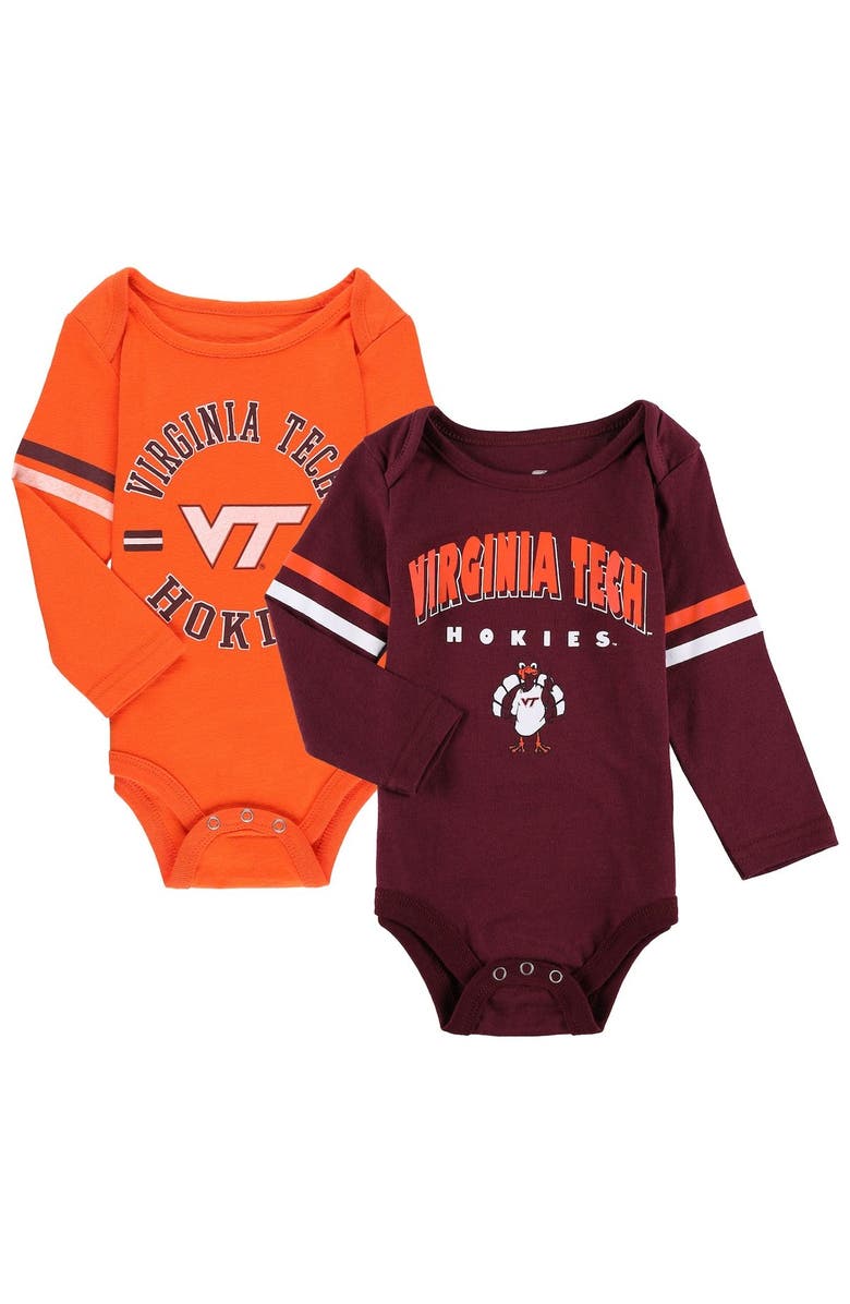 COLOSSEUM Infant Colosseum Maroon/Orange Virginia Tech Hokies Advertisement Two-Pack Long Sleeve Bodysuit Set, Main, color, 