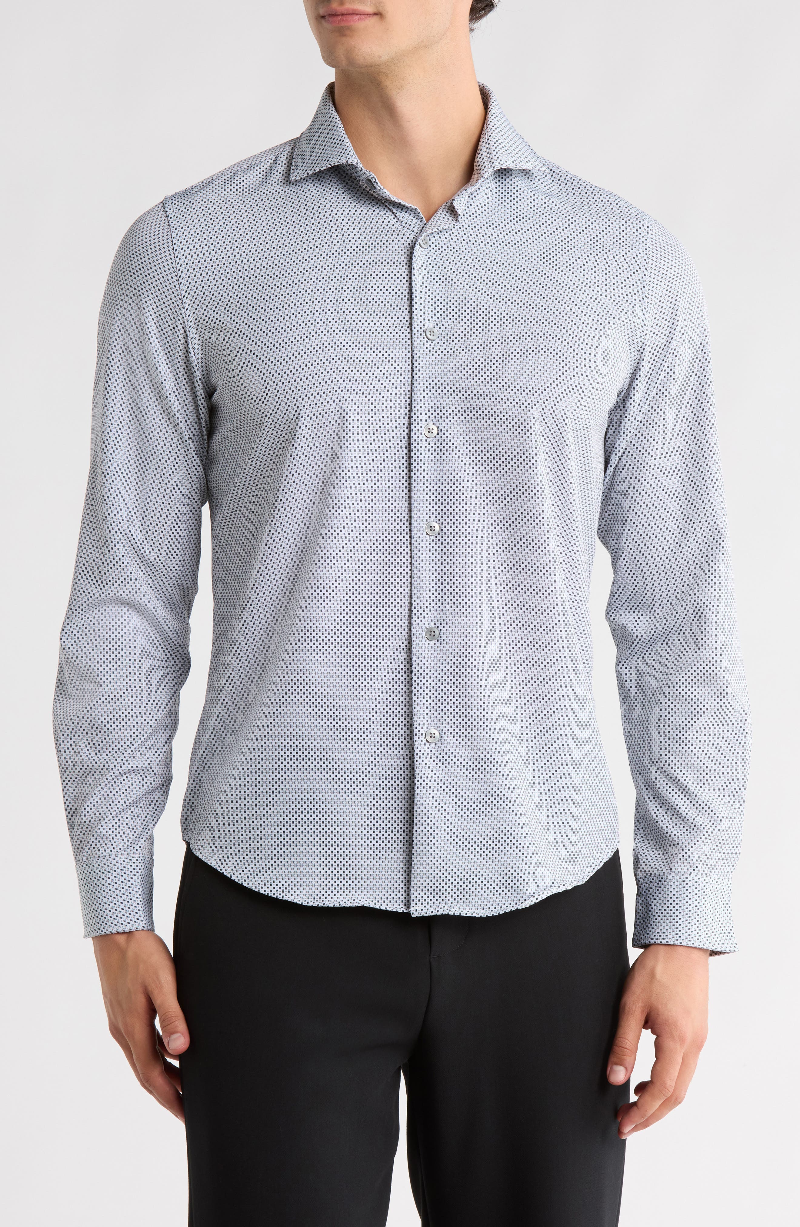 DENIM AND FLOWER Geometric Print Performance Button-Up Shirt