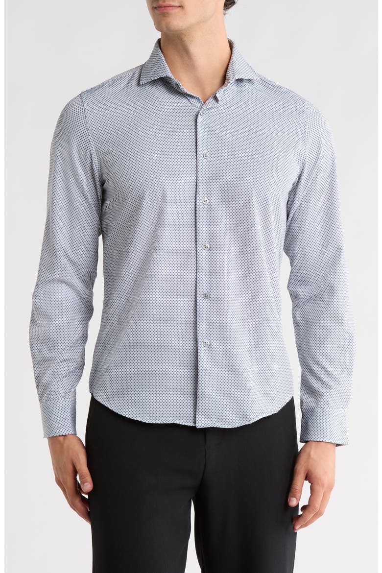 Geometric Print Performance Button-Up Shirt, Main, color, WHITE