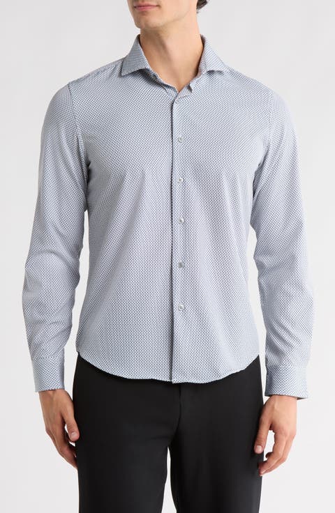 Geometric Print Performance Button-Up Shirt