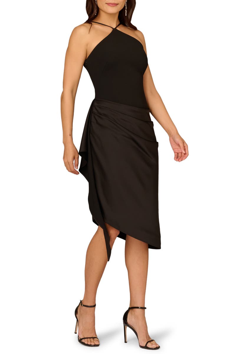 Aidan Mattox Bonded Crepe Mixed Media Cocktail Dress, Main, color, Black