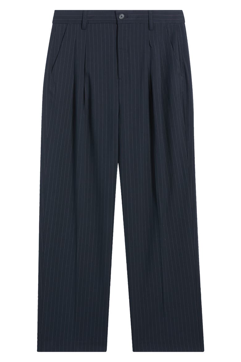 Grant Pinstripe Wide Leg Pleated Pants, Main, color, DARK NAVY