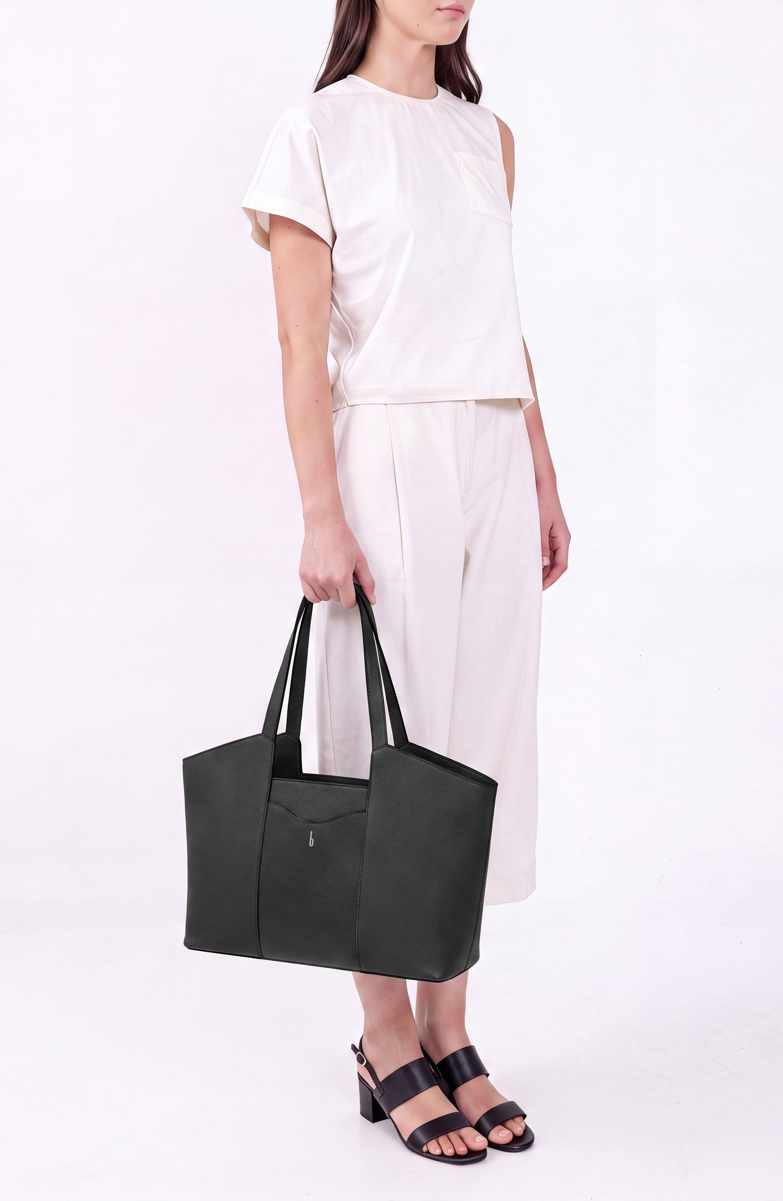 Melina Pebble Leather Tote, Alternate, color, BLACK