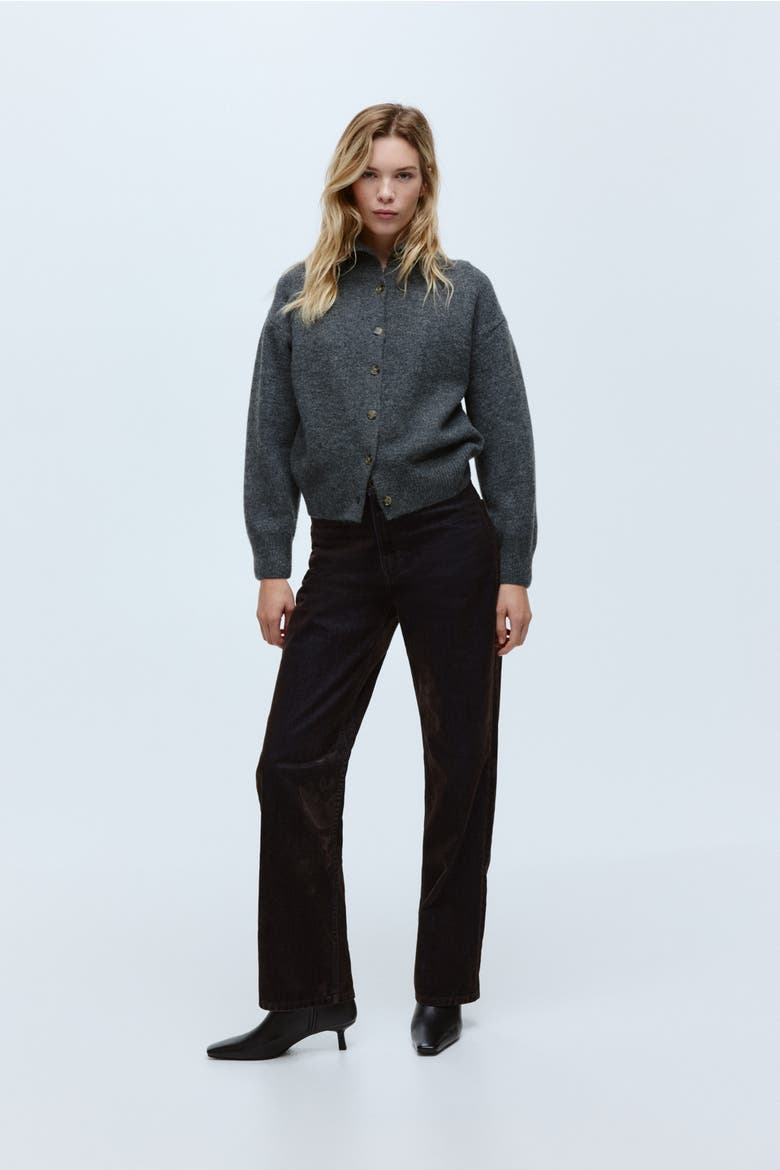 Flocked Straight High Jeans, Alternate, color, Dark brown