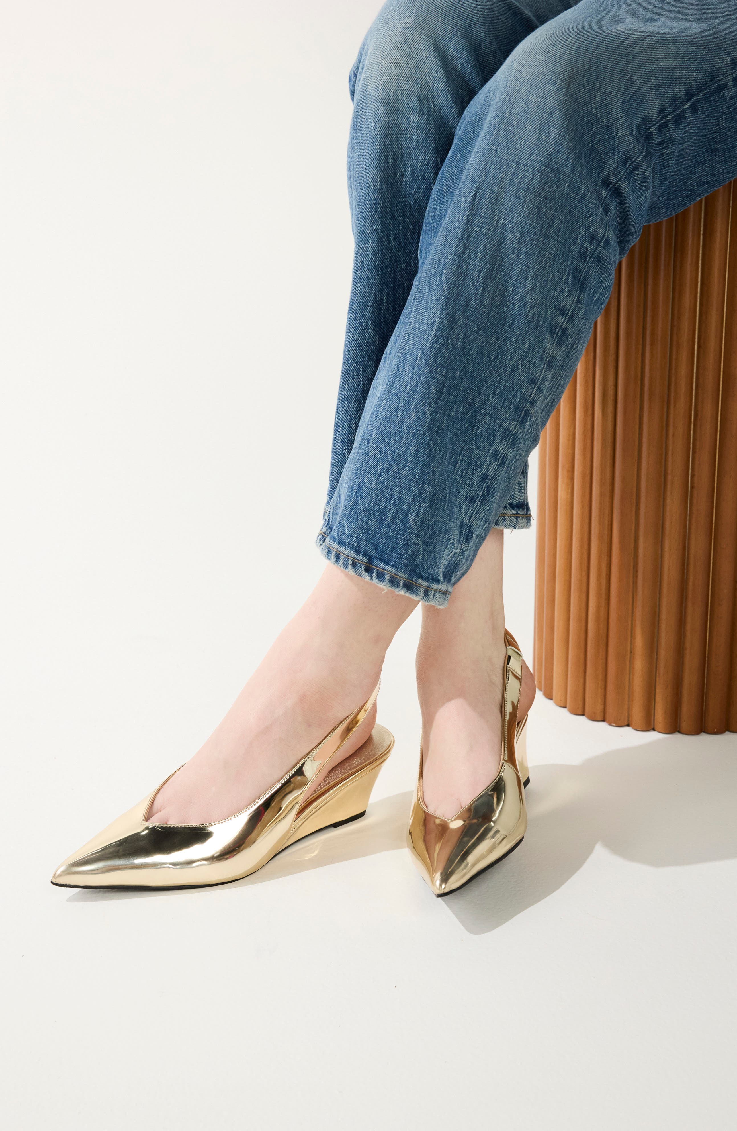 Phoebe Slingback Pointed Toe Pump, Alternate, color, GOLD