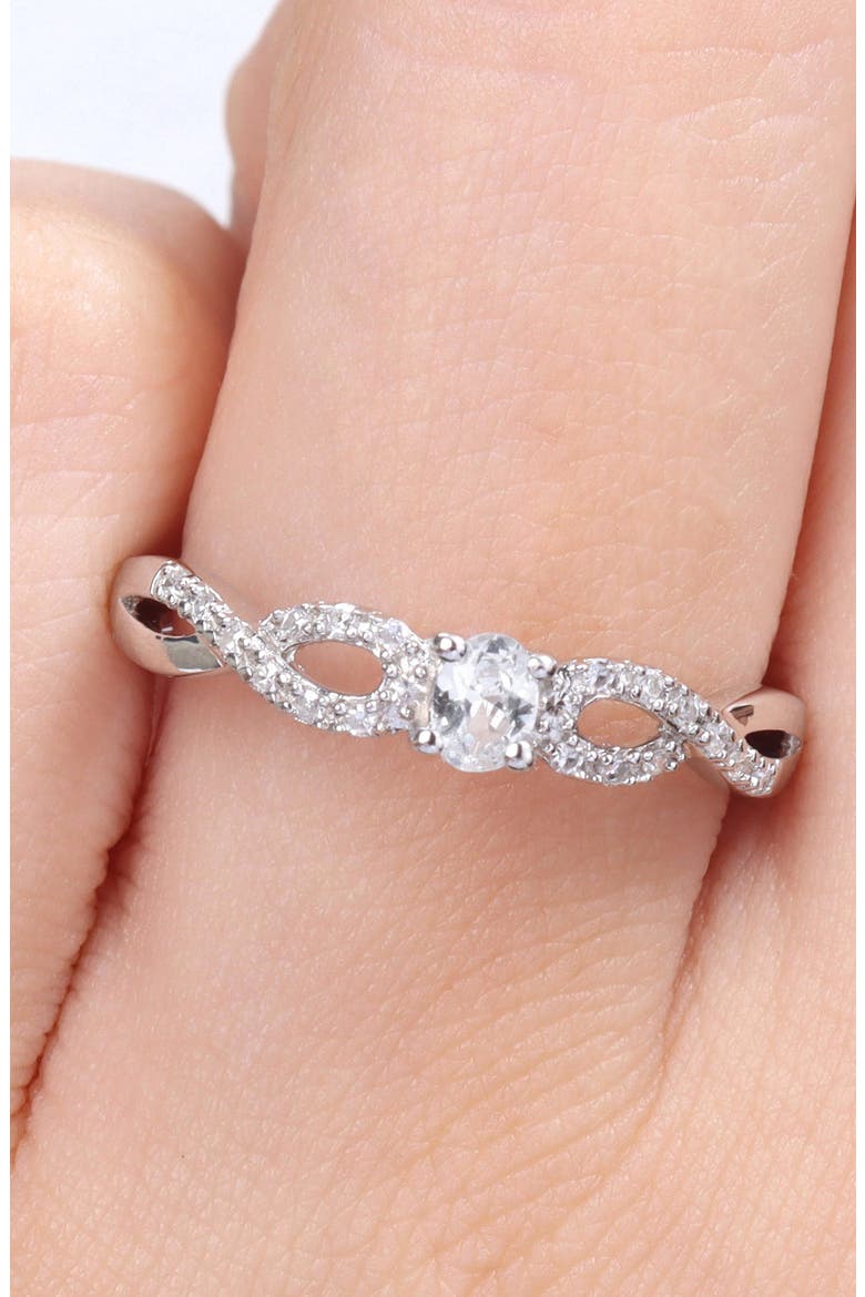 Sterling Silver Created White Sapphire & Diamond Ring - 0.08 ctw, Alternate, color, SILVER