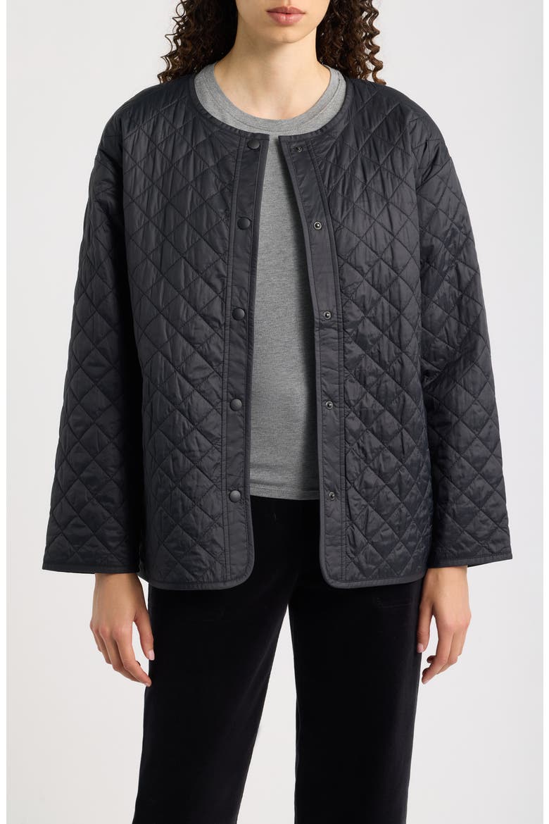 Round Neck Quilted Short Coat, Main, color, BLACK