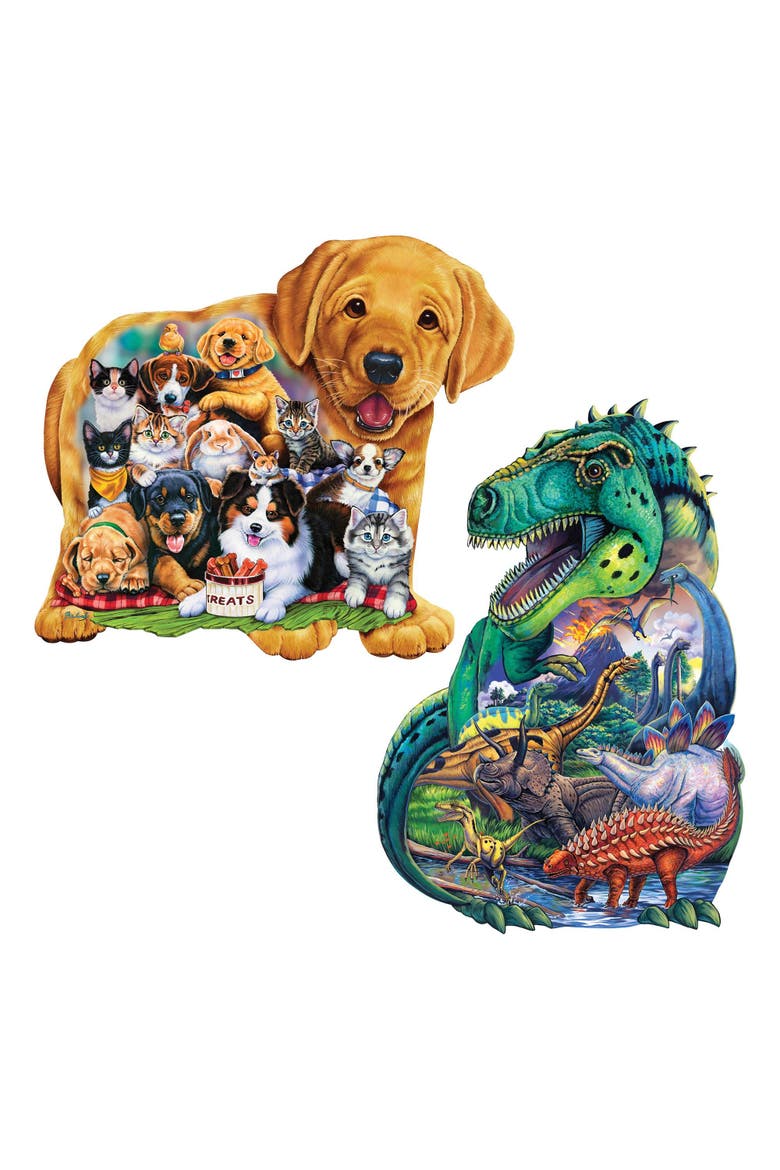 Puppy & Dinosaur 100-Piece Shaped Puzzles, Main, color, Multicolored
