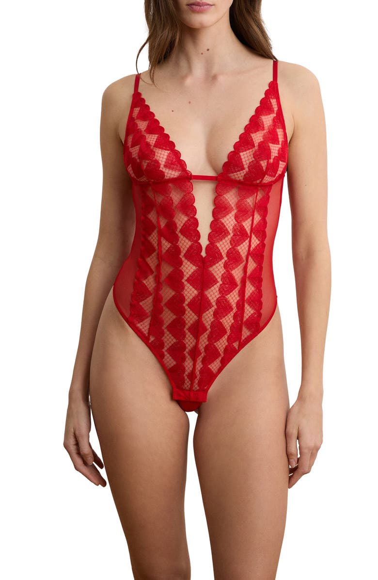 Etam Desire Rouge Cotton Bodysuit, Alternate, color, Red